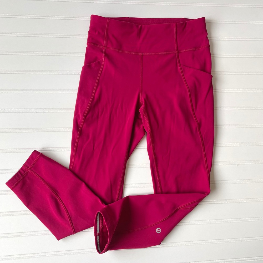 Lululemon Time to Sweat Crop 23" Legging Sz 6 Pink Fuchsia High Rise Pocket Run